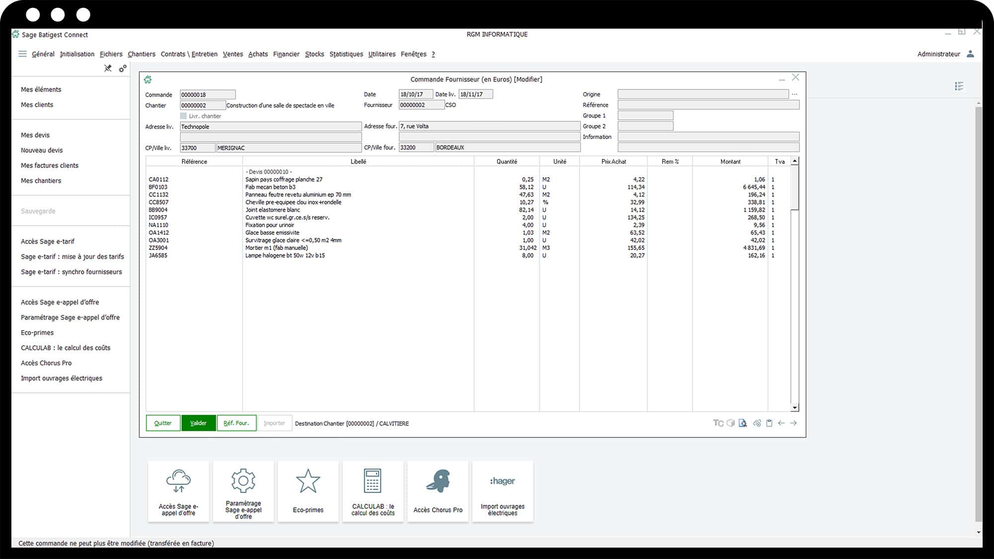 Image illustrant une fenêtre de commande, dans la gestion des stocks