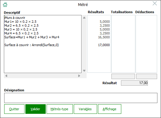 Fenêtre illustrant la fonctionnalité du calcul métré sur Batigest Connect