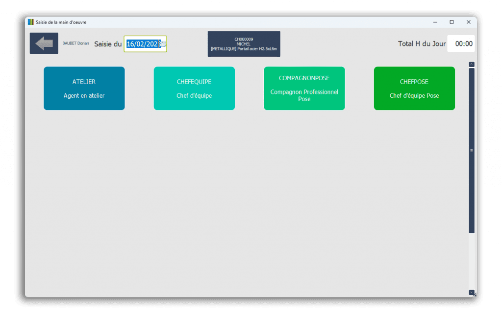 Visualisation du logiciel de pointage atelier