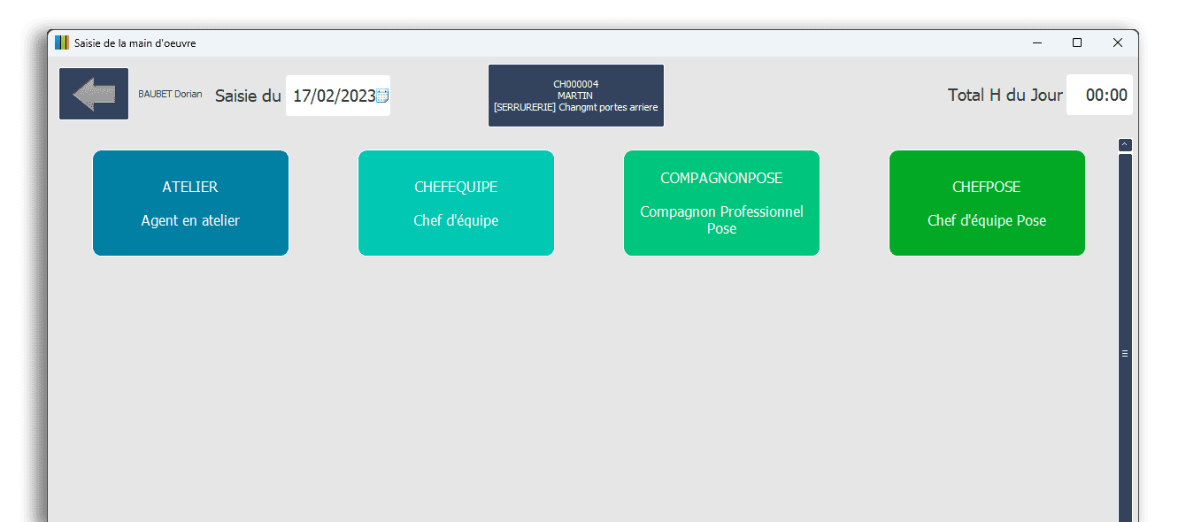 Présentation d'une fenêtre de sélection de la main d'œuvre pour le module de pointage développé par RGM Informatique