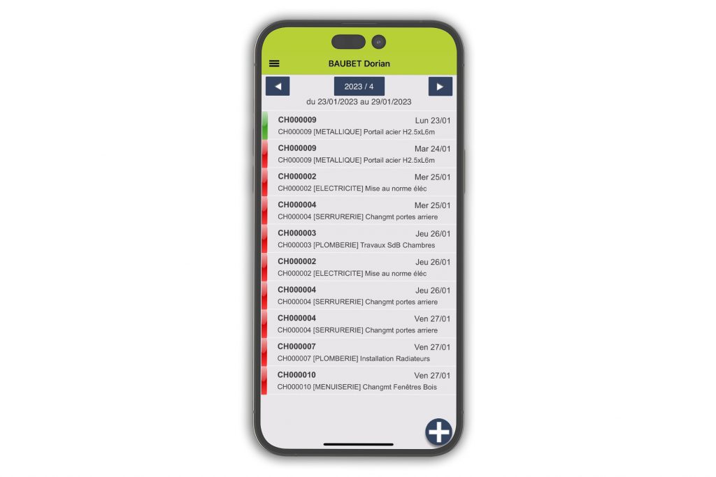 Visualisation des chantiers dans l'application Mobilité de RGM Informatique