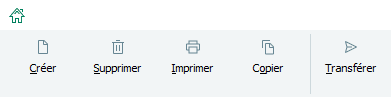 Bouton apparaissant dans la liste des devis et permettant de créer, supprimer, imprimer, copier ou transférer un devis.